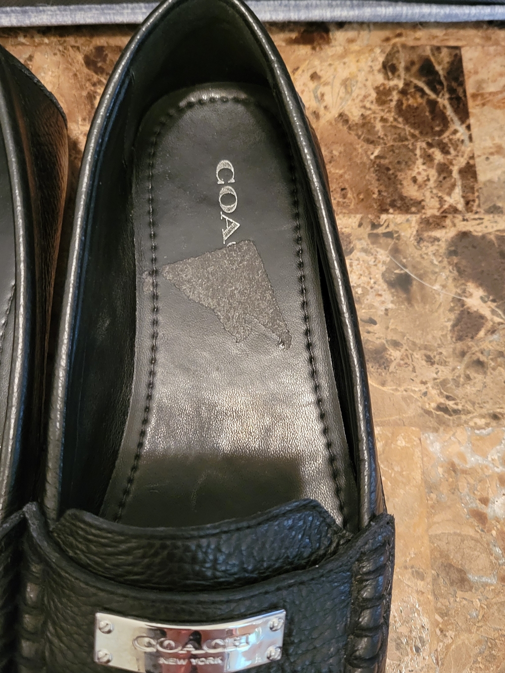 Coach Black Pebbled Leather Loafers with Silver Plaque - Picture 4 of 10